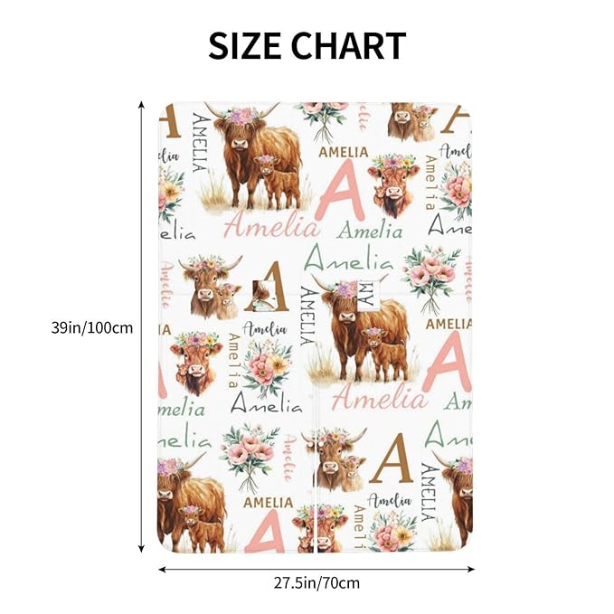Personalized Highland Cattle Baby Car Seat Canopy for Girls, Custom Name Baby Carseats Cover, Multi-use Nursing Breastfeeding Scarf for Infant Newborn, Cute Cow Strollers Carseat Canopies