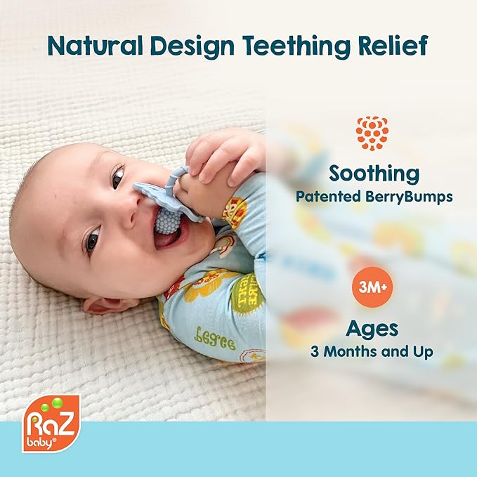 RaZbaby RaZberry Silicone Teether Pacifier – Teething Relief for Infants, Food-Grade, BPA-Free, Hands-Free Design, Natural Berrybumps Fruit Texture for Sensory Development, Freezable – Mint