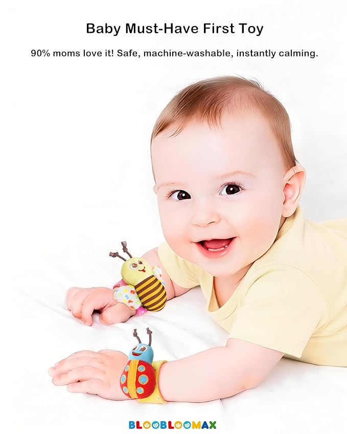 Bloobloomax Baby Soft Hanging Rattle, Wrist Rattle and Hand Foot Rattle Toy, Car Seat Stroller Toys with Plush Animal C-Clip Ring for Infant Babies Boys and Girls 3 6 9 to 12 Months (12PCS-G)