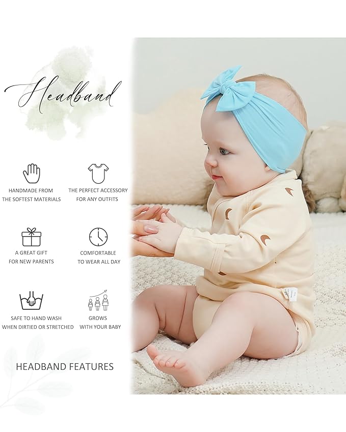 jollybows 12pcs Baby Nylon Headbands With Bow Elastic Hairband For Girls Newborn Infant Toddlers Kids Hair Accessories- Soft Light Color Set