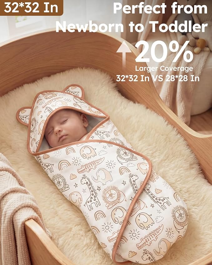 Yoofoss Hooded Baby Towels for Newborn 100% Organic Cotton Baby Bath Towel with Hood for Babies, Infant, Toddler and Kids, 32x32Inch, Soft and Absorbent Newborn Essential