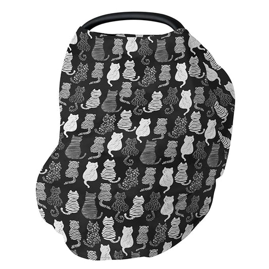 Stylish Cat Shapes Car Seat Cover for Babies Black and White Cat Stretchy 5-in-1 Covers Adjustable Car Canopy Cover Cats Lovers Gift Breathable Nursing Cover-Up