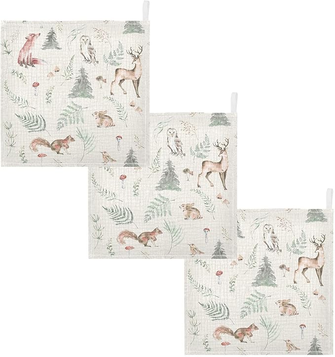 vvfelixl Baby Muslin Washcloths Watercolor Forest Animals Baby Burp Cloths Cotton Baby Face Towel for Newborn Infants Boys Girls Soft and Absorbent 11.8 X 11.8 in, 3 Pack