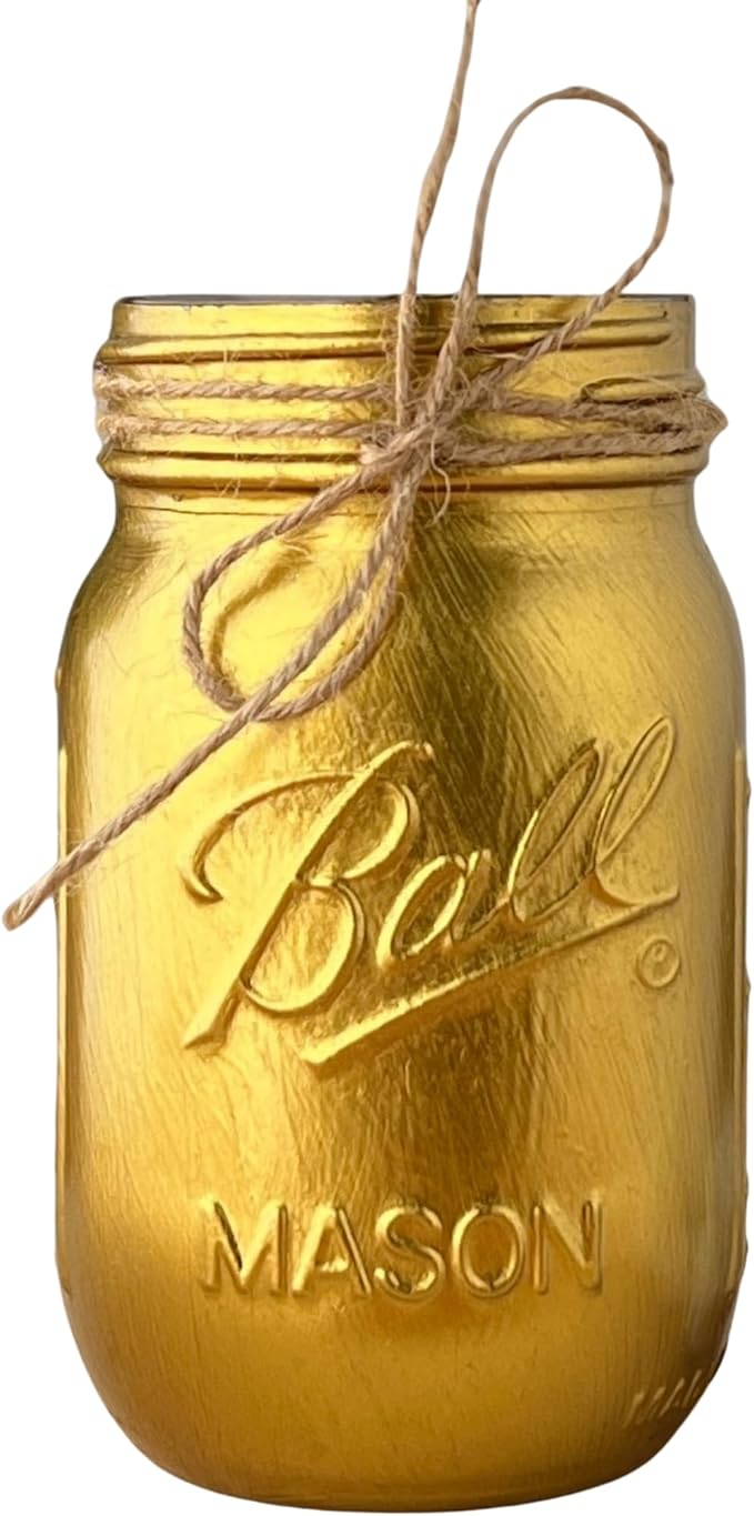 VivasFlowerShop Painted Mason Jar Centerpieces for Tables, Pint Mason Jars for Centerpieces, Small Mason Jar Pen Holder, Mason Jar Decor, Pint Size, Mason Jars for Table Centerpieces (Gold)