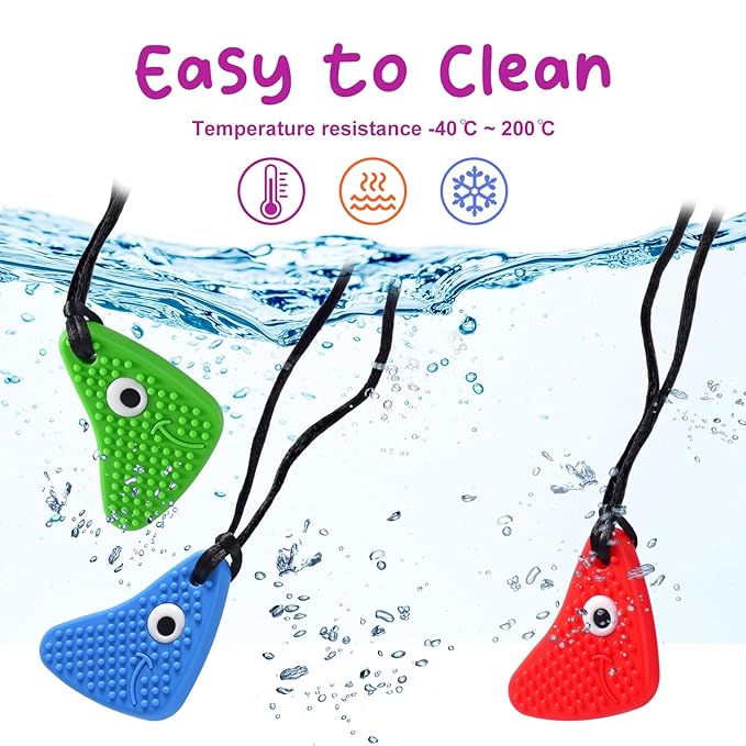 Chew Necklaces for Sensory Kids, Seeway Chewy Necklace Sensory Motor Aids, 3 Pack Silicone Sensory Chew Toys, Different Textures Chewelry, Strengthen Oral and Facial Muscles 【Red, Green, Blue】