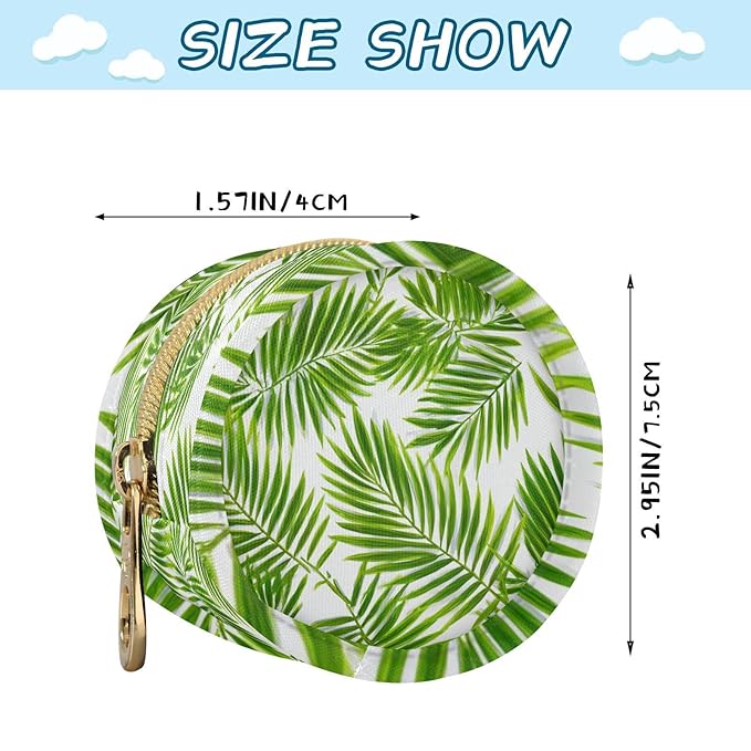 Pacifier Holder with Clip Pacifier Case for Diaper Bag Round Baby Pacifier Pouch Box Bag Portable Green Palm Leaves02