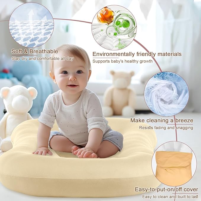 Baby Lounger for Newborn 0-12 Months, Soft Breathable Infant Support Cushion for Baby, Supervised Use (Pink)