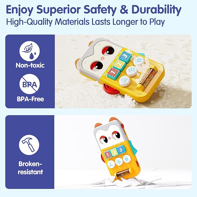 HOLA Toys for 1 Year Old Boys & Girls, Owl Phone Baby Toys 6-12 Months, Learning/Soothing Mode Musical Infant Toy with Lullabies, Fine Motor Skills Sensory Toy for Travel, Easter Basket Stuffers