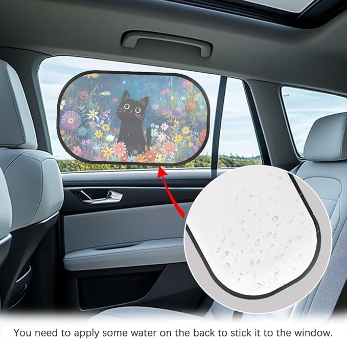 Bulopur Floral Black Cat Window Shades for Car 2 Pack Side Windshield Sun Shade UV Protection Breathable Car Sunshade Side Window Universal Auto Interior Accessories