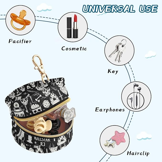 Gothic Skull Boot Black Print Pacifier Holder Case for Diaper Bag Portable Travel Pacifier Storage Case with Clip Newborn Baby Pouch for Baby Boys Girls Purse Outdoor