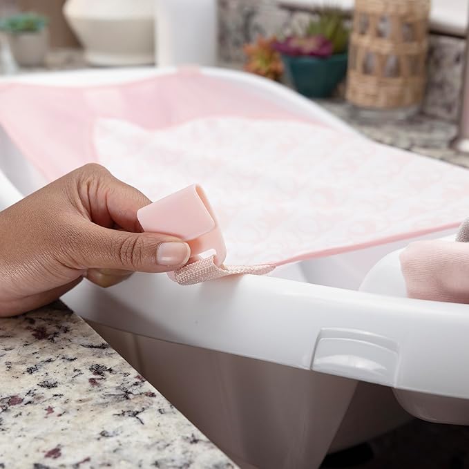 Ingenuity Comfy Clean Deluxe Newborn to Toddler Baby Bathtub, 3-in-1 with Removable Sling, Padded Backrest, 0-24 Months, Pink