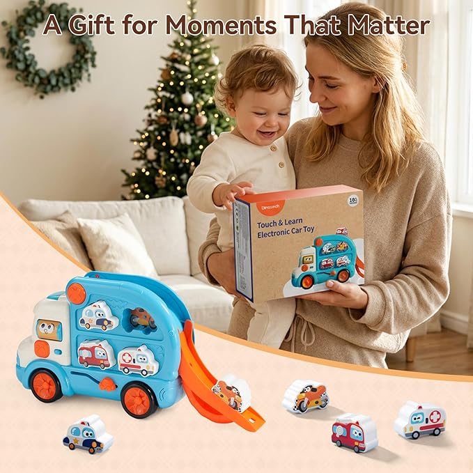 Interactive Matching Car Toy for Toddlers 1-3, 3-in-1 Shape Sorting Vehicle Truck with Realistic Sounds & Music, Early Learning Birthday Gift for 1 2 3 Year Old Boys Girls