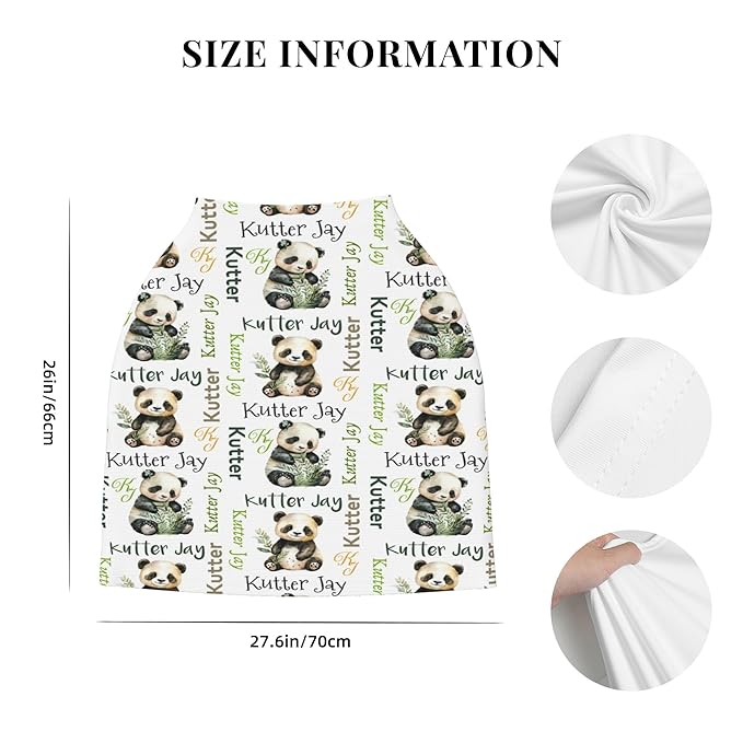 Personalized Panda Baby Car Seat Cover with Name,Multi-Use Canopy for Nursing, Strollers,Shopping Carts,Customized Breastfeeding Cover, Full Privacy,Infant Stroller Cover