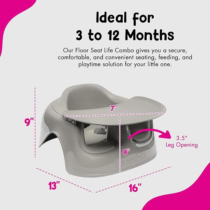 Bumbo Plastic Floor Seat Lite & Tray Combo for Babies 3 to 12 Months, Breige - Lightweight Portable Baby Chair with Large Legroom and 3-Point Harness for Feeding and Play