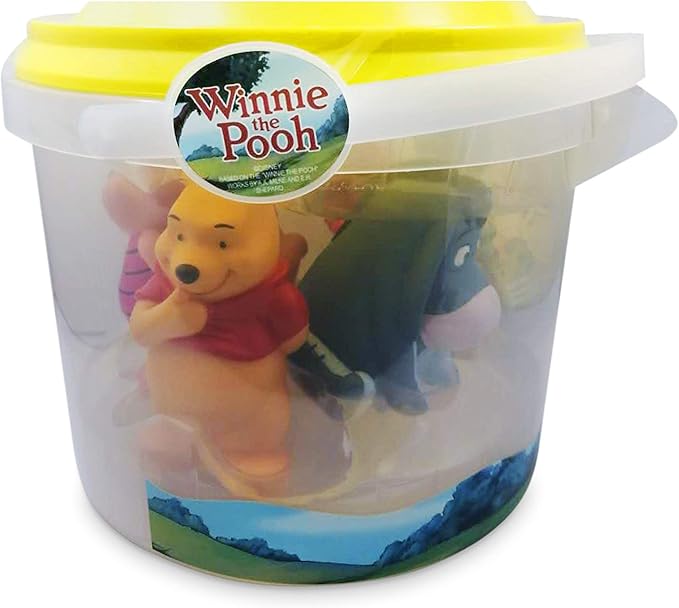 Disney Store Official Winnie the Pooh Bath Toys Set - Includes 5 Detailed Toys with a Straining Storage Bucket - Bath Time Fun and Water Play Set for Kids