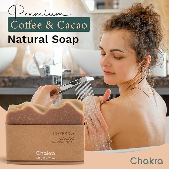 Chakra Coffee & Cocoa Bar Soap - Paraben & Additive Free Handmade Soap Bar for Face, Body and Hands, Gentle Cleansing for Daily Skin Care, 4.23 oz