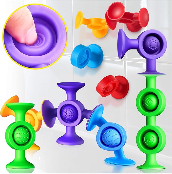Baby Bath Toys Suction Toy: No Hole Bath Toy for Baby Toddlers Sensory Fidget Toys for Autism Fine Motor Skills Suction Cup Toys for Boys Girls - Bathtub Airplane Travel Easter Basket Stuffers