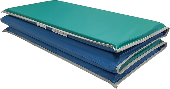 KinderMat, Heavy-Duty 1" Thick Rest Mat, 4-Section Rest Mat, 48" x 24" x 1", Blue/Teal with Grey Binding, Great for School, Daycare, Travel, and Home, Made in The USA