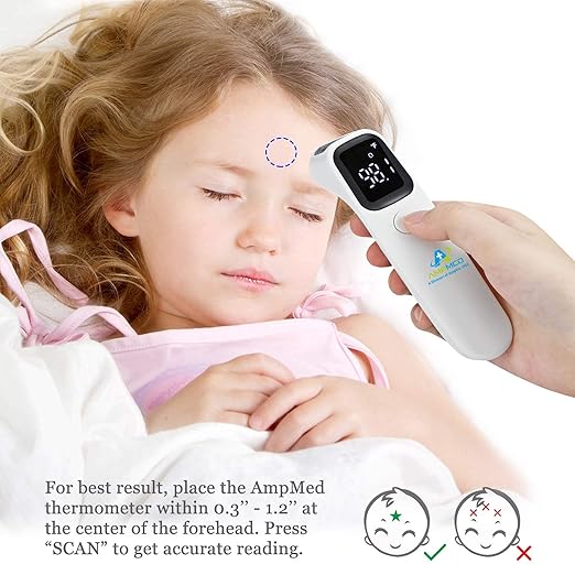 Amplim 4-Pack Hospital & Medical Grade Non Contact Digital Infrared Forehead Thermometer for Babies, Kids, and Adults. FSA HSA Eligible