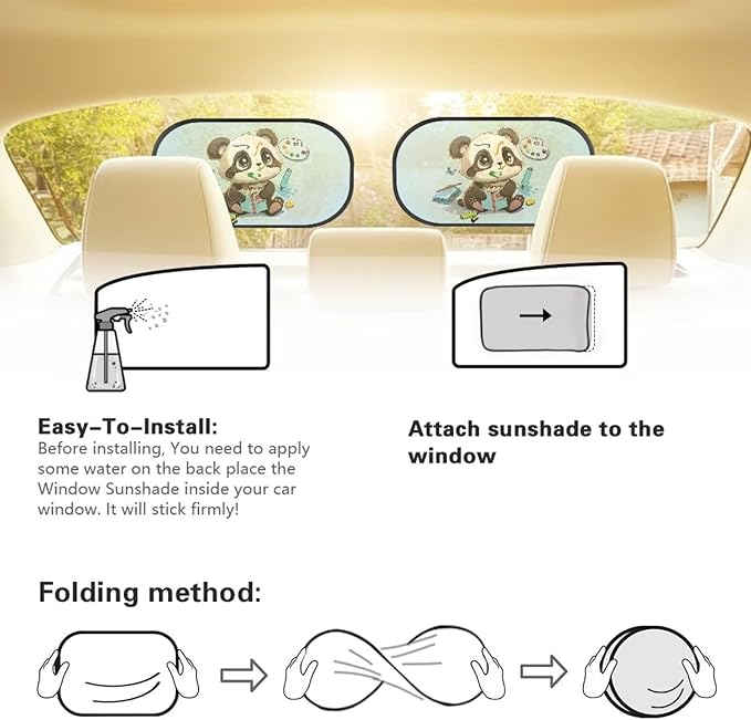 Bulopur Cute Panda Car Window Covers 2 Pack Car Shades Back Windows Baby UV Protection Breathable Window Shade Baby in Car Universal Car Interior Accessories Car Sun Shade