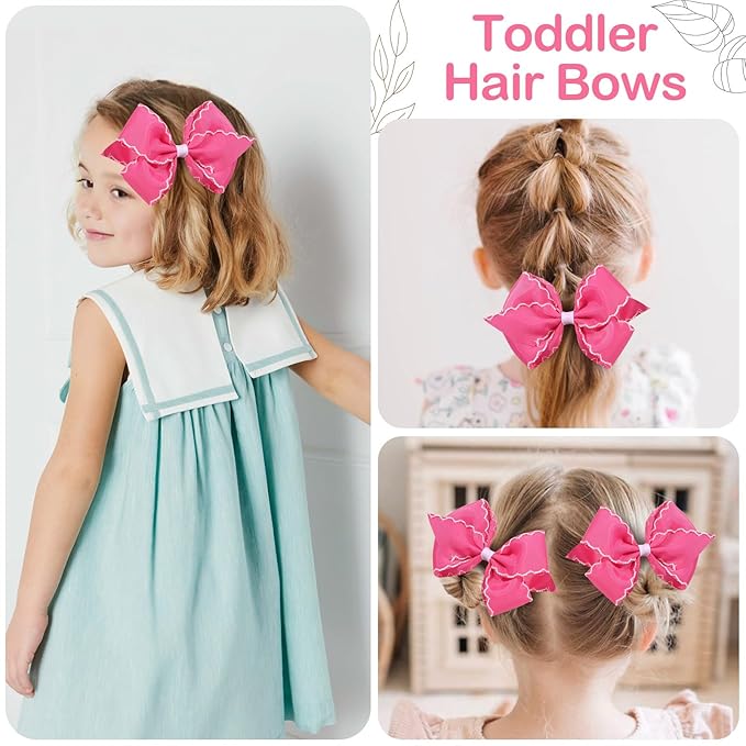OAOLEER 5” 2PCS Hair Bows for Girls, Pink Grosgrain Ribbon Bows Hair Alligator Clips Hair Accessories for Girls Infants Toddlers Kids Teens Children (Pink)