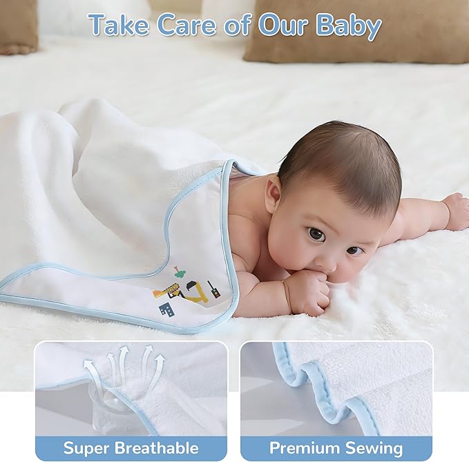 Viviland 6 Pcs Hooded Baby Towels and Washcloths Set, Super Gentle Bath Towels for Newborn Face & Body, Absorbent Wash Cloth for Infants Boys, Grey-Excavator Pattern, 28 x 28 inch