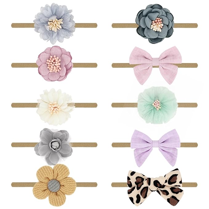 AQOKKA Baby Girl Headbands with Bows Soft Nylon Newborn Toddler Hairbands Handmade Baby Hair Accessories for Infant Girls Kids