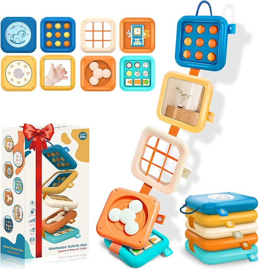Montessori Busy Board for 1 Year Old, Airplane Toys for Babies 6-12 Months, Sensory Fine Motor Skills Activity Cube, Baby Travel Car Seat Toys for Toddler 1-3