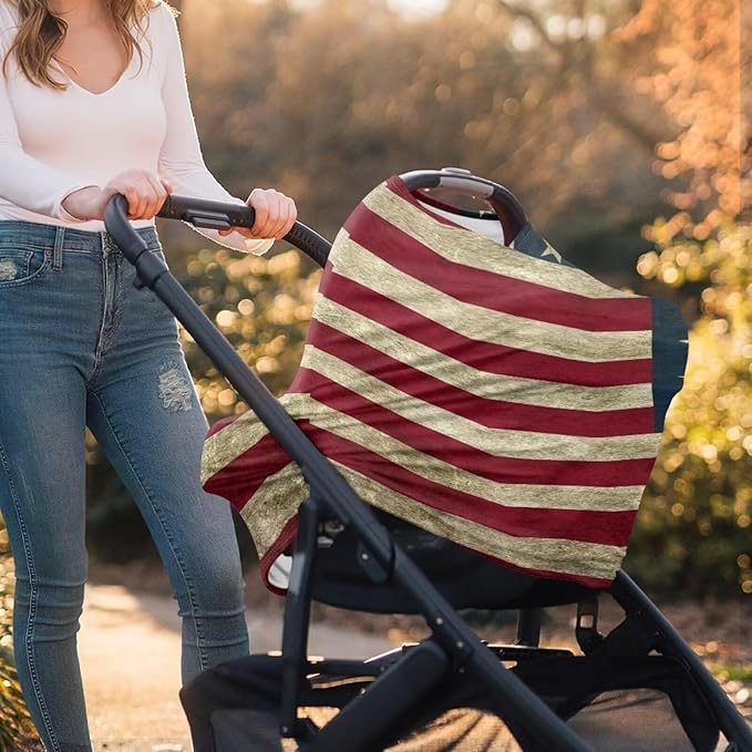 American Flag Baby Carseat Stroller Cover for Boys Girls,Infant Toddler Privacy Nursing Breastfeeding Canopy Unverisal Fit Grocery Privacy Shopping Cart Cover