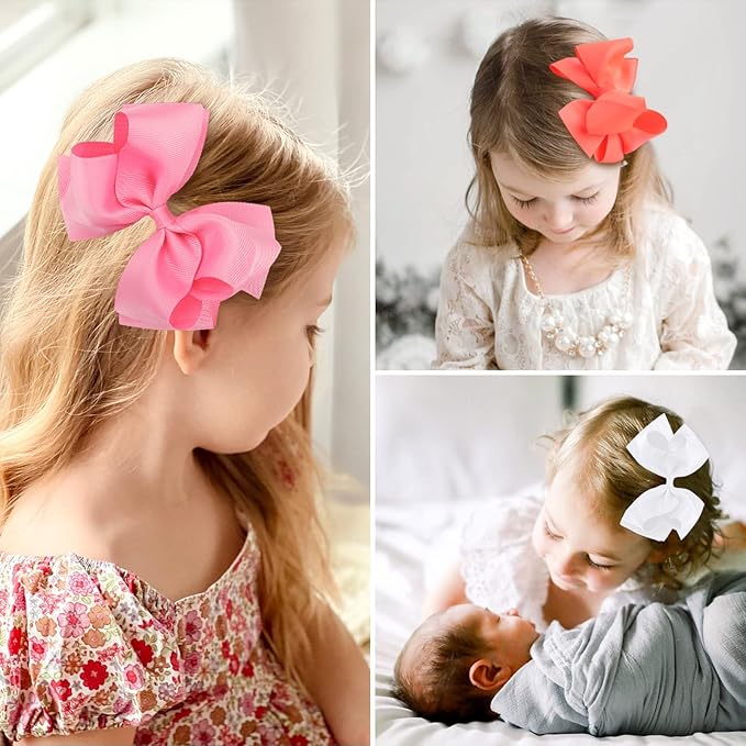 30Pcs 6 Inch Hair Bows for Girls, Oaoleer Grosgrain Ribbon Bows Alligator Clips Double-deck Big Hairbows Hair Barrettes Hair Accessories for Toddlers Girls Kids Children