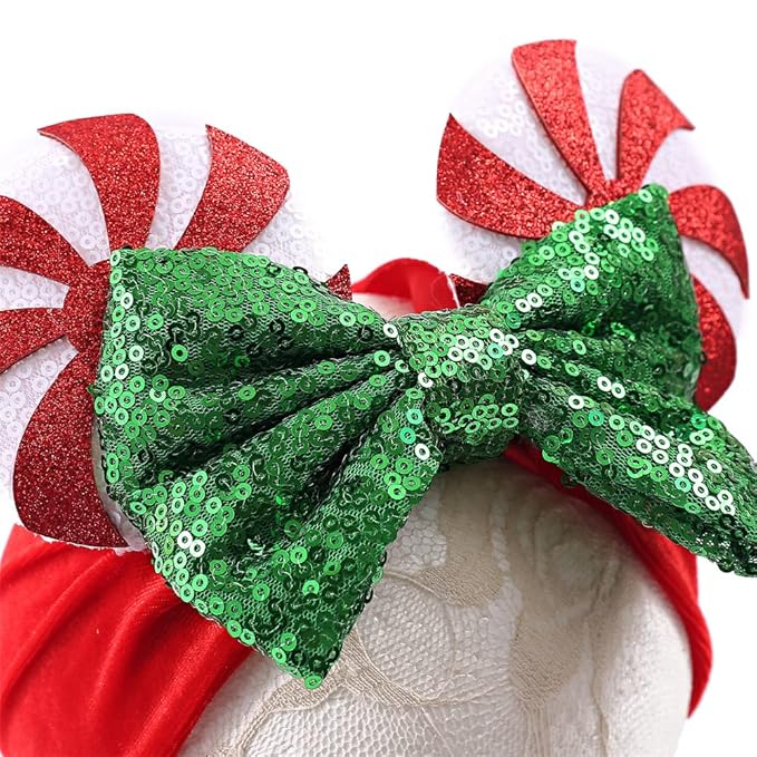 JIAHANG Christmas Mouse Ears Headwrap with Lollipop, Velvet Hair Bow Turban Knotted Headband, Baby Girl Wide Hairband for Newborn Infant Toddler, Party Headwear (christmas headwrap 2)