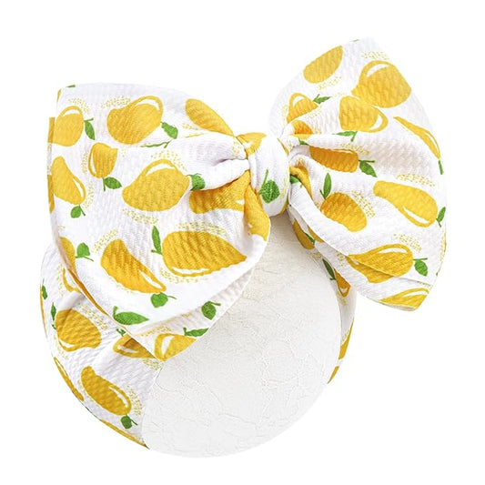 YanJie 7’’ Mango Baby Bow for Girl Yellow Headbands for Newborn Infant Toddlers Summer Outfits for Baby Girls White Hair Accessories Hair Bows