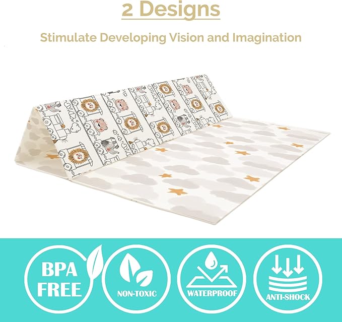 JumpOff Jo Foldable Foam Play Mat – Large Waterproof Baby & Toddler Activity Floor Mat, Double-Sided 70 x 59 Inch Play Surface