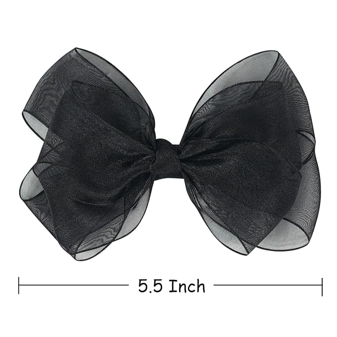 5.5-Inch Organza Double Hair Bows Alligator Clips Hair Accessories for Girls Toddler Kids Children Teens -Black