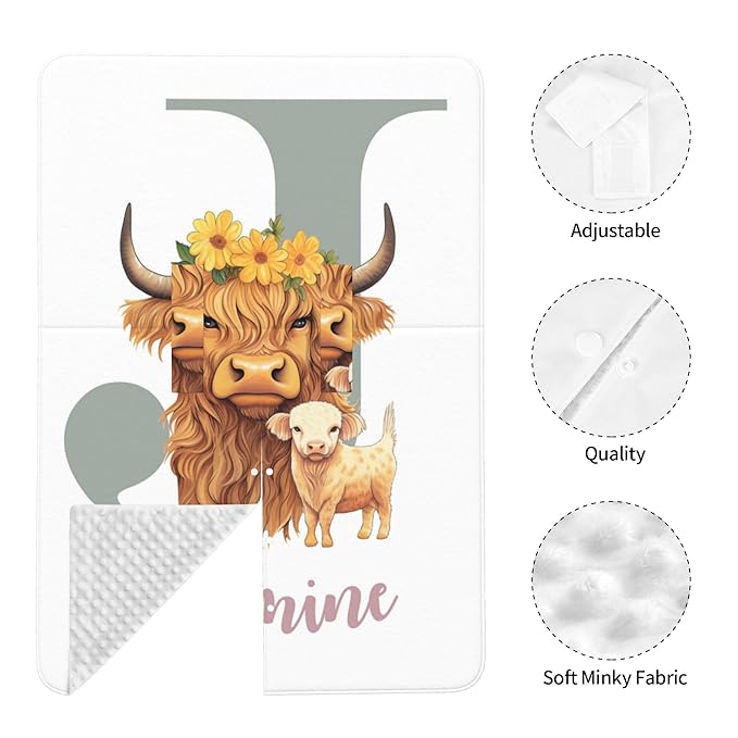 Personalized Highland Cow Carseat Cover for Baby Custom Name Car Seat Canopy for Newborn Baby Boys Girls 2 in 1 Mom Nursing Breastfeeding Covers Minky Baby Carrier Stroller Covers
