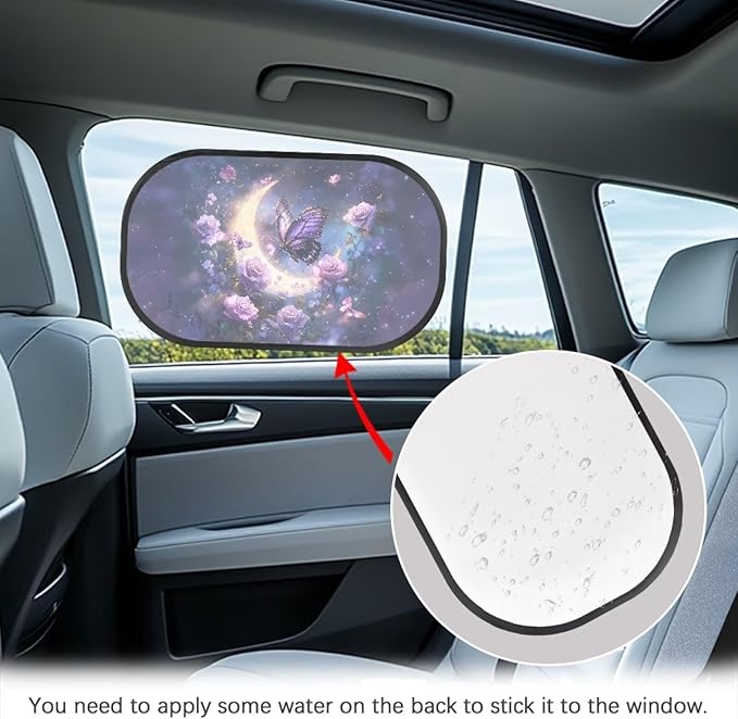 Bulopur Window Shade Baby in Car 2 Pack Sun Shade Side Window Easy to Install Mesh Car Windshield Sunshade Universal Sunshade for SUV Truck Sedan, Butterfly Moon Rose Flower