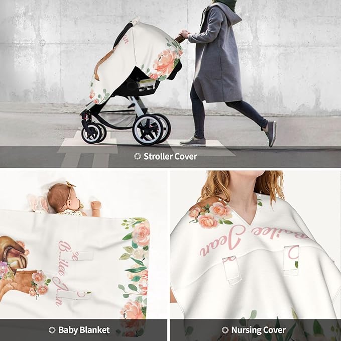 Personalized Baby Car Seat Canopy for Babies, Custom Name Car Seat Covers for Baby Girl, Cowgirl Opening Minky Nursing Breastfeeding Cover for Infant, Carseat Canopies for Newborn