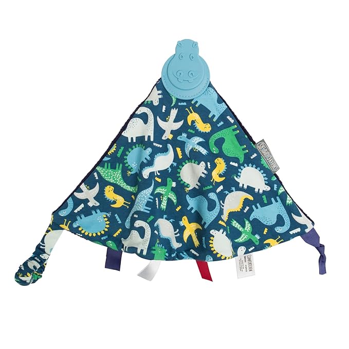Cheeky Chompers Comfortchew | Baby Lovey with Silicone Teether & Sensory Tags | Soft Fleece Material, Attachable Loop, Machine Washable | (Baby Dino)