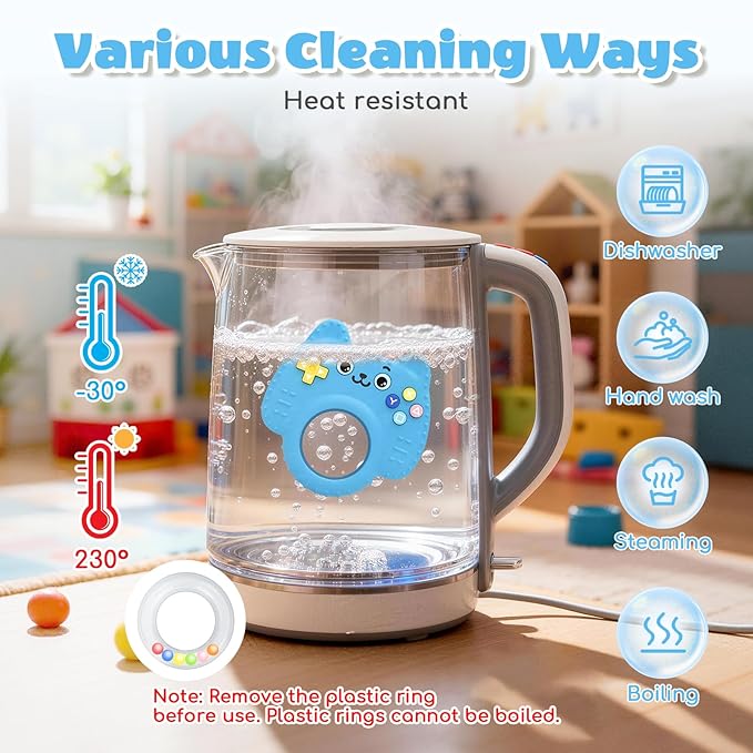 Silicone Baby Teething Toys for 0-6-12 Months, Kitten Remote Rattle Teether for Infant Gum Relief, No BPA Chew Toy for Infant 0-3-6-9-12, Easy-Grip Ring Gift for Travel & Bath