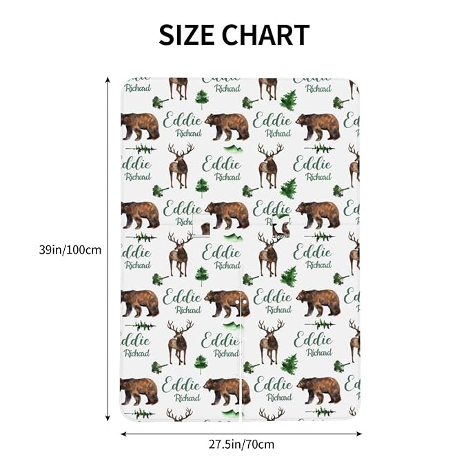 Personalized Baby Car Seat Canopy for Babies, Custom Name Woodland Deer Bear Baby Car Seat Covers for Boys Girls, Opening Minky Nursing Breastfeeding Cover for Infant, Carseat Canopies for Newborn