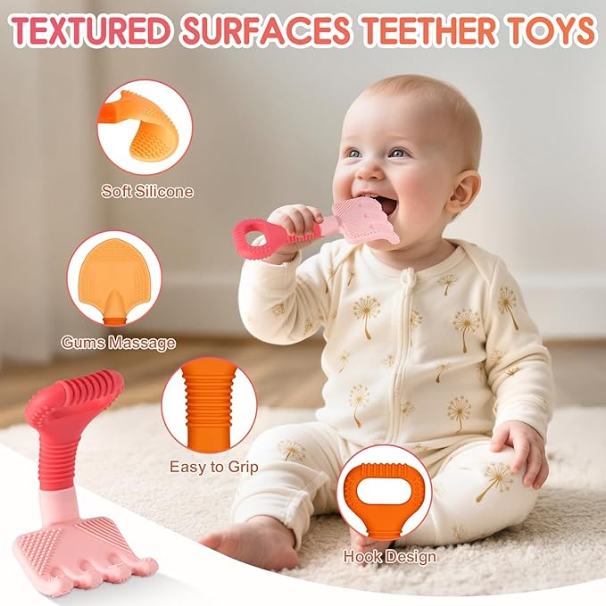 Silicone Baby Teether Toys for Baby Girls & Boys, Teething Relief Chew Toys for Infants, Toddlers, 3+ Months
