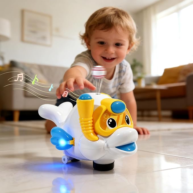 Baby Fish Musical Crawling Toy with Lights, Sounds, Blowing Ball, Infant Sensory Toys, Birthday Gifts for Kids Boy Girl 3 4 5 6 7 8 Years