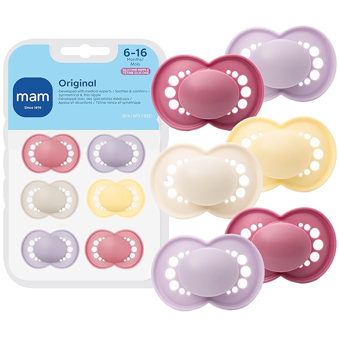 MAM Original Matte Baby Pacifiers 6-16 Months, Binky for Newborn Babies, BPA-Free Skin Soft Silicone Nipple, Easy to Clean, Developed with Medical Experts, 6 Count, Made in Europe