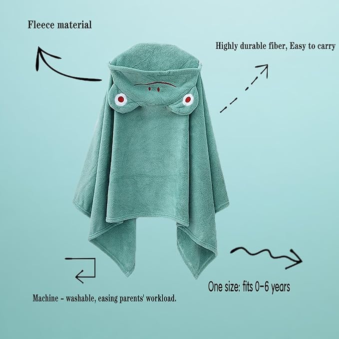 Toddler Baby Bath Towel with Hood 27.5"X55" Ultra Absorbent Soft Cozy Comfort Bathrobe Blanket, 0-6 Years Infant Shower Towel for Girls & Boys(Greenish-Blue)