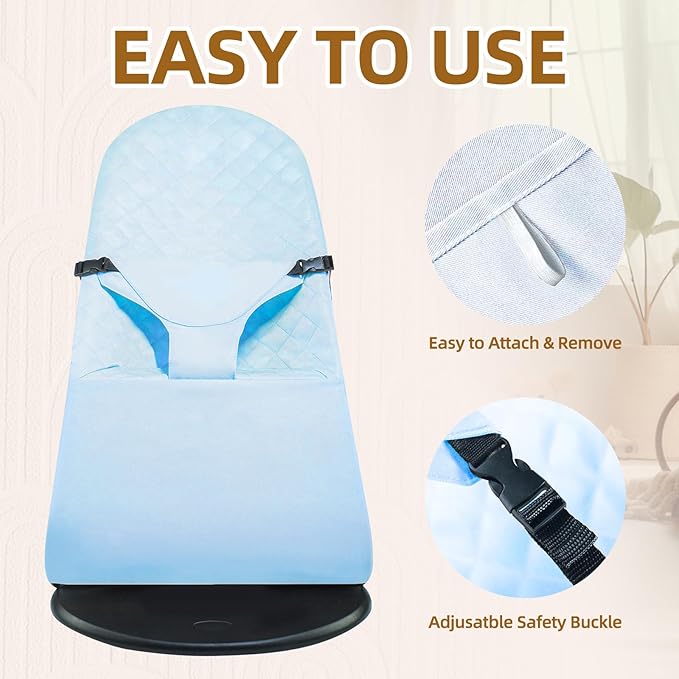 Fabric Seat for Bouncer, Replacement Cover for Baby Bjorn Bouncer Bliss, Soft Breathable Machine Washable (Blue, Cover Only)