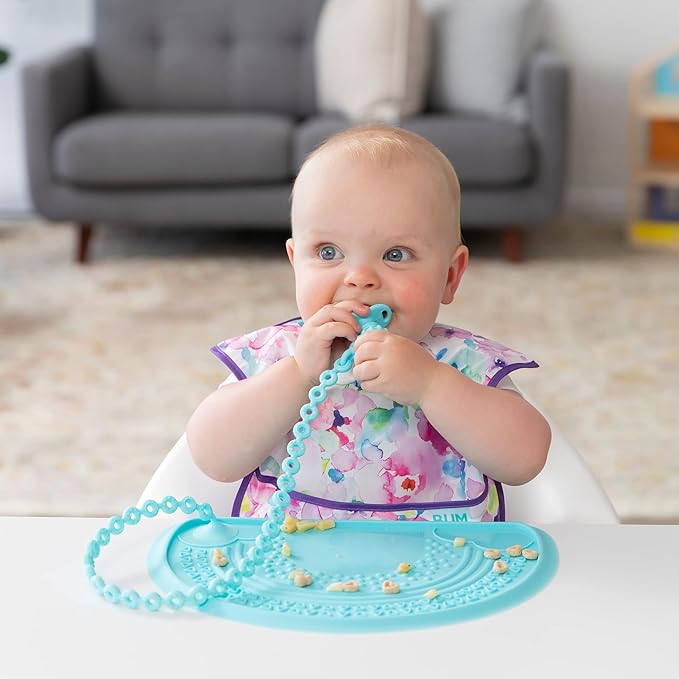 Bumkins Pacifier Clip Feeding Supplies for Baby Girl or Boy, Toy Straps for Sippy Cup, Teether, Stroller Accessories, Platinum Silicone Accessory Tether Leash, Safe for Teething Babies, Blue