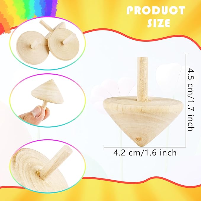 20 Pack DIY Wooden Spinning Tops Unfinished Wooden Gyroscopes to Paint for DIY Craft Projects and Family Games