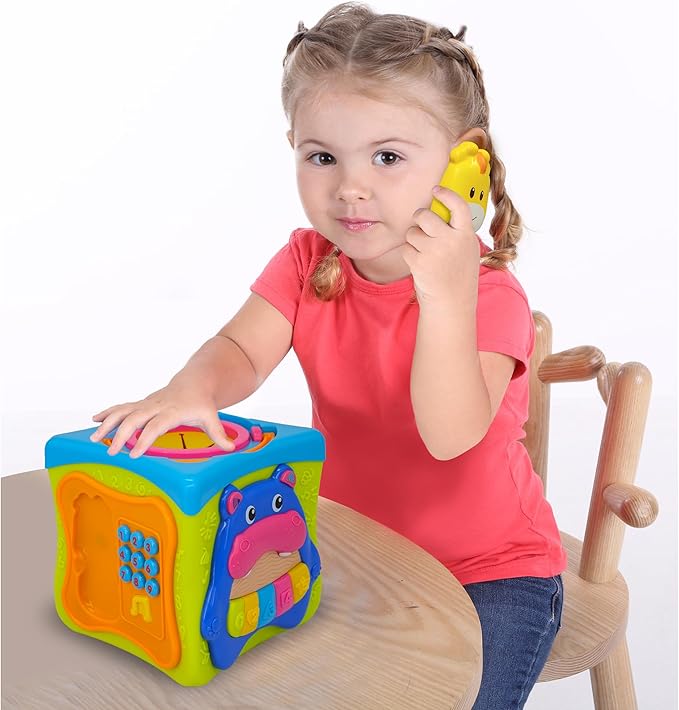 Kiddieland Light & Sound Activity Cube for Toddlers – Musical Piano Keys, Animal Shape Sorter, 6 Sides of Play, Interactive Sensory Toy with Handle, Ages 1 2 3