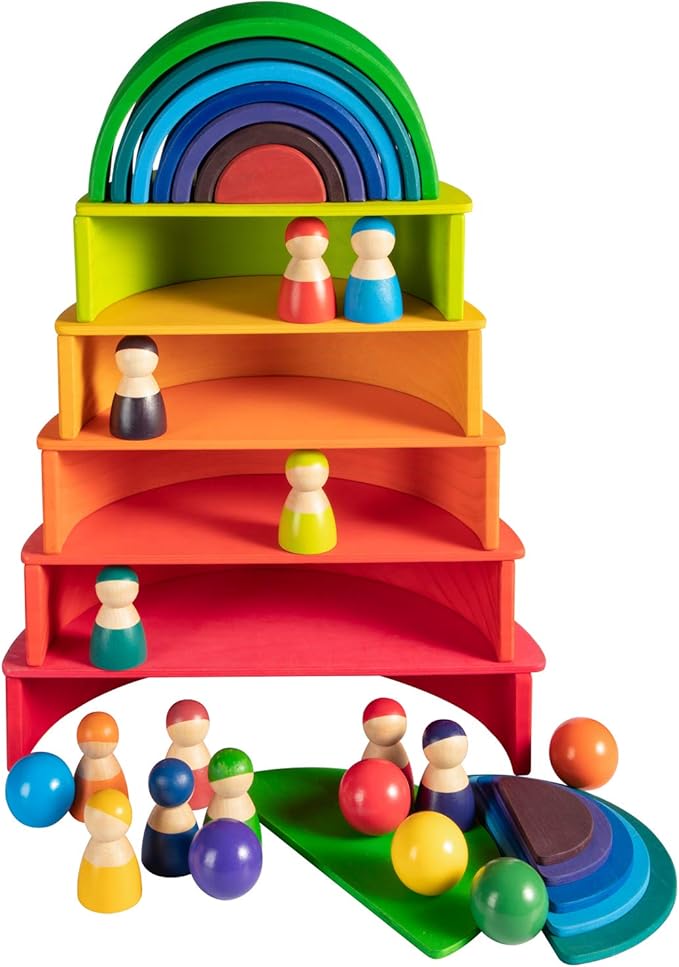 1.8 Inch Montessori Wooden Rainbow Balls, Colorful/Pastel/Natural Wooden Ball Toys for Toddler & Baby Grasping, Preschool Learning Material, Educational Counting Toy - 6 Pcs