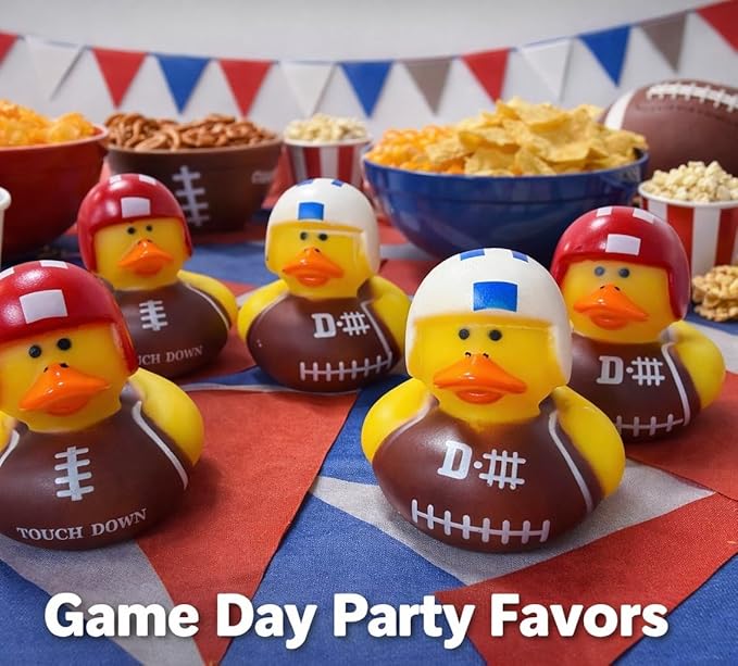 GIFTEXPRESS 24 Pack Football Rubber Duckies, 2 Inch Mini Sports Theme Ducks with Helmets, Assorted Styles, Touchdown Bath Toys for Game Day, Football Party Favors, Classroom Prizes